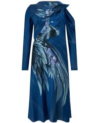 Alberta Ferretti - Floral-Print Long-Sleeved Draped Flared Midi Dress - Lyst