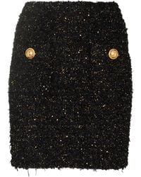 Balmain - Tweed-Minirock Mit Hohem Bund - Lyst
