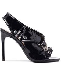 Mujer Zapatos de Tacones de Sandalias y zapatos de tacón con plataforma ahorra un 1 % Cuñas De Webbing De Nylon Con Logo 80mm Moschino de Tejido sintético de color Negro 