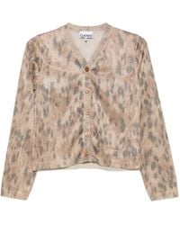 Ganni - Leopard-Print V-Neck Cardigan - Lyst