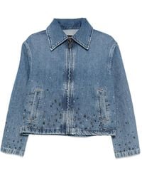 7 For All Mankind - Embellished Zipped Denim Jacket - Lyst
