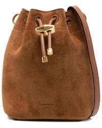 Jimmy Choo - Cinch Drawstring Suede Bucket Mini Bag - Lyst