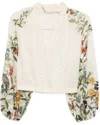 Alice + Olivia - Floral-Print Lace-Trimmed Top - Lyst