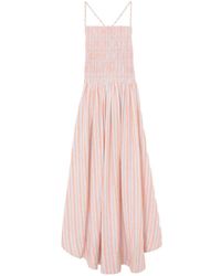 Ganni - Striped Shirred Dress - Lyst