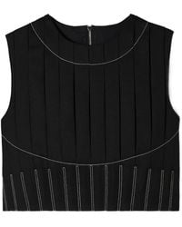 Tory Burch - Wool Twill Pleated Top - Lyst