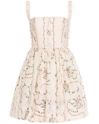 Agua Bendita - Mielero Navegante Pearl-Embellished Embroidered Mini Dress - Lyst