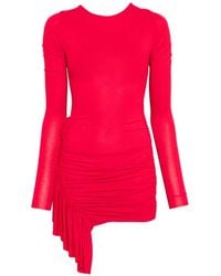 Pink - Ruched Ruffled Mini Dress - Lyst