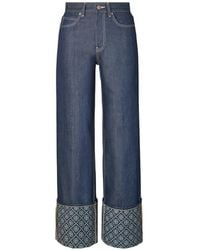 Tory Burch - T Monogram Contrast-Cuff Jeans - Lyst