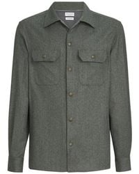 Brunello Cucinelli - Virgin Wool Flannel Overshirt With Spread Collar And Chest Pockets - Lyst