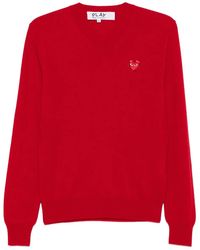COMME DES GARÇONS PLAY - Heart-Emblem V-Neck Sweater - Lyst