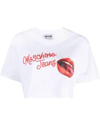 Moschino Jeans - Logo-print Cropped Cotton T-shirt - Lyst