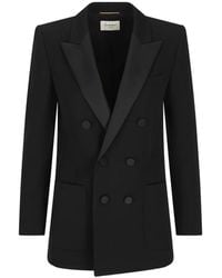 Saint Laurent - Double-Breasted Grain De Poudre Jacket - Lyst