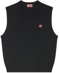 KENZO - Embroidered-Flower Sleeveless Wool Vest - Lyst