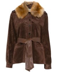 Saint Laurent - Chaqueta De Ante Y Piel De Borrego Con Cinturón - Lyst