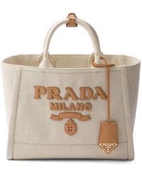 Prada - Large Linen Tote Bag - Lyst