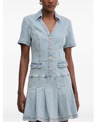Morgan - Pleated-Skirt Denim Mini Dress - Lyst