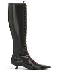 Marni - Leather Boots With Full Lace-Up Front - Lyst