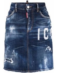 DSquared² - Logo-print Denim Skirt - Lyst