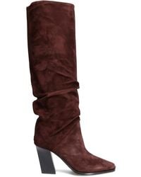 Jimmy Choo - 85Mm Square-Toe Suede Knee-High Boots - Lyst