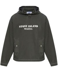 Stone Island - Logo-print Cotton Hoodie - Lyst
