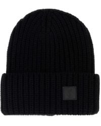Saint Laurent - Ribbed-Knit Logo-Patch Beanie Hat - Lyst