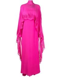 Versace - Greca Rhinestone-embellishment Cape Silk Dress - Lyst