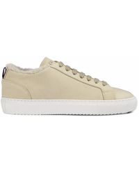 Doucal's - Shearling-Trim Leather Sneakers - Lyst