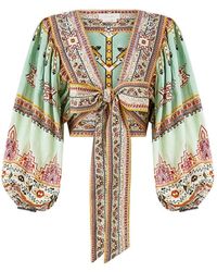 CAMILLA - Blouson Sleeve Tie Front Top - Lyst