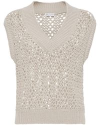 Brunello Cucinelli - Sleeveless Open-Knit Top - Lyst
