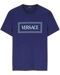 Versace - T-Shirt Con Logo Ricamato - Lyst