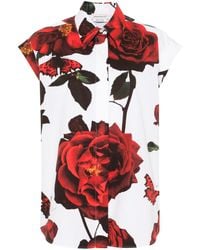 Alexander McQueen - | Camicia stampa rose | female | BIANCO | 42 - Lyst