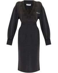 The Attico - Midi-Jurk Met V-Hals En Ballonmouwen - Lyst