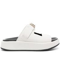 Furla - Logo-Plaque Leather Platform Slides - Lyst