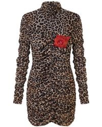 Blumarine - Leopard-Print Ruched Mini Dress - Lyst
