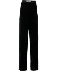 Tom Ford - Logo-waist Velvet Straight-leg Trousers - Lyst