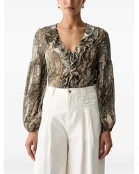 Guess - Ruffled Snake-Print Blouse - Lyst