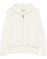 ERMANNO FIRENZE - Floral-Embroidered Open-Knit Hoodie - Lyst