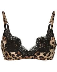 Dolce & Gabbana - Dolce & Gabbana Leopard-Print Soft-Cup Satin Bra With Lace Detailing Clothing - Lyst