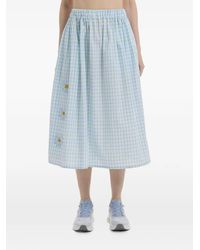 Joshua Sanders - Gingham-Check Floral-Print Midi Skirt - Lyst