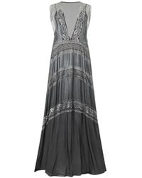 Alberta Ferretti - V-Neck Embroidered Maxi Dress - Lyst