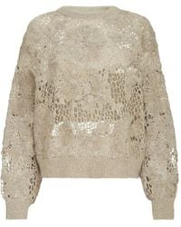 Brunello Cucinelli - Whispering Bloom Trui Van Sprankelend Mohair En Wol Met Borduurwerk - Lyst