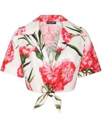 Dolce & Gabbana - Carnation-print Poplin Shirt With Knot Detail - Lyst