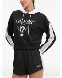 Guess - Logo-Embroidered Striped-Sleeve Hoodie - Lyst