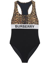 Burberry Logo And Leopard Print Swimsuit - Black