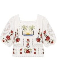 FARM Rio - Floral-Embroidered Broderie-Anglaise Blouse - Lyst