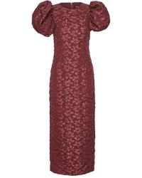 ROTATE BIRGER CHRISTENSEN - Textured Midi Dress With Dramatic Puffed Sleeves - Lyst