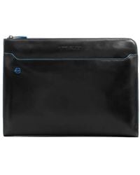 Piquadro - Stow-Away Handle Leather Clutch Bag - Lyst