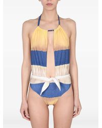 Alberta Ferretti - Tie-Waist Striped Swimsuit - Lyst