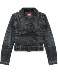 DIESEL - Cropped Denim Jacket With Belt - Lyst