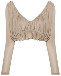 Saint Laurent - Pleated Cropped Blouse - Lyst